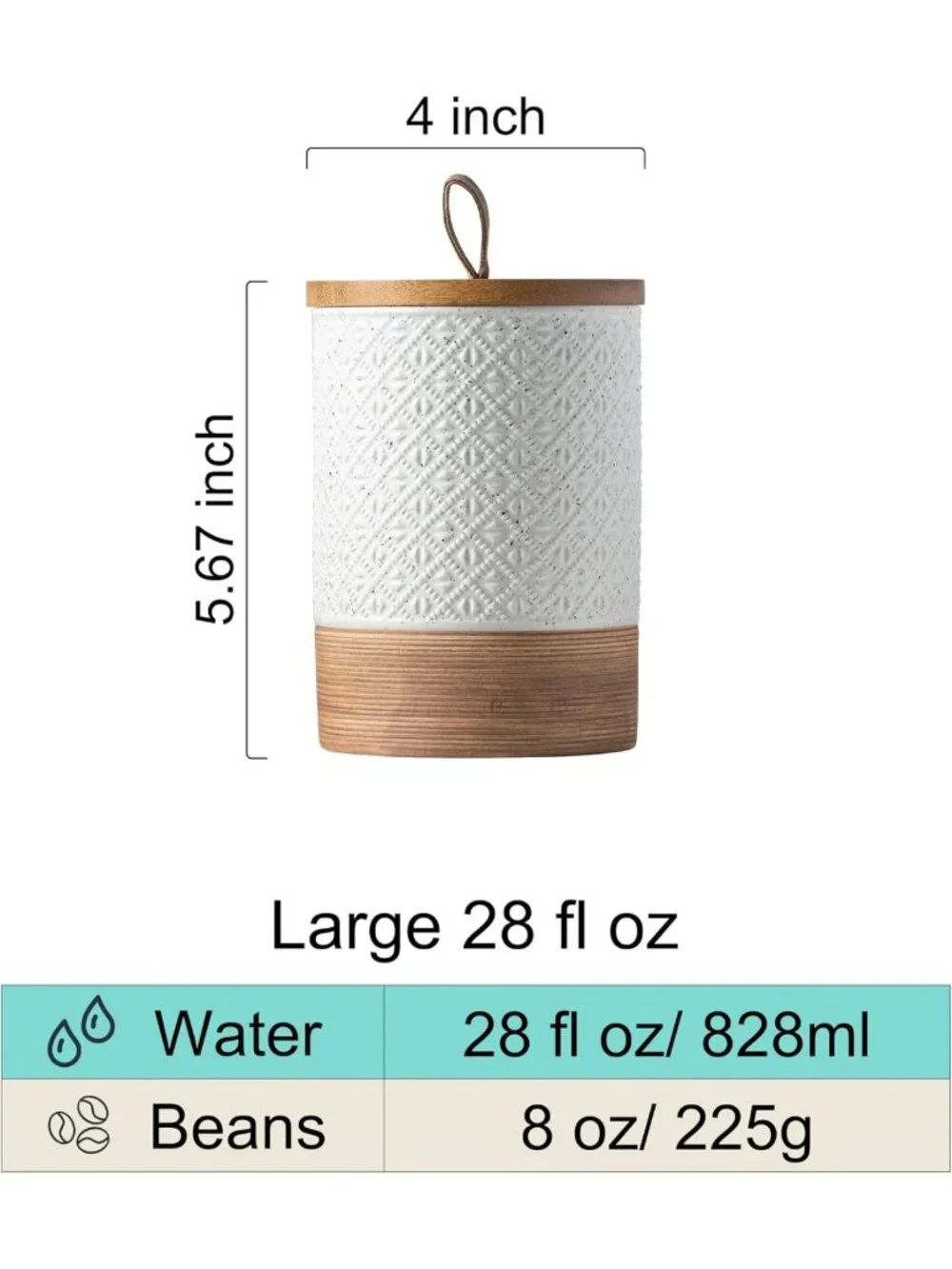 Large White Ceramic Coffee Canister with Airtight Lid - Stackable Kitchen